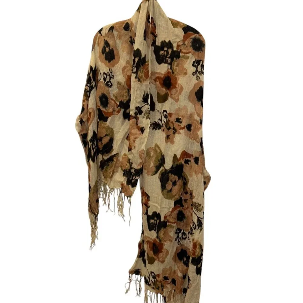 khaki bone Spring Watercolor Floral flower print shawl scarf wrap